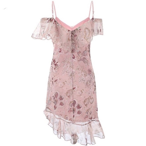 Blue Floral Off Shoulder Sleeve Chiffon Dress - Picture 6 of 6